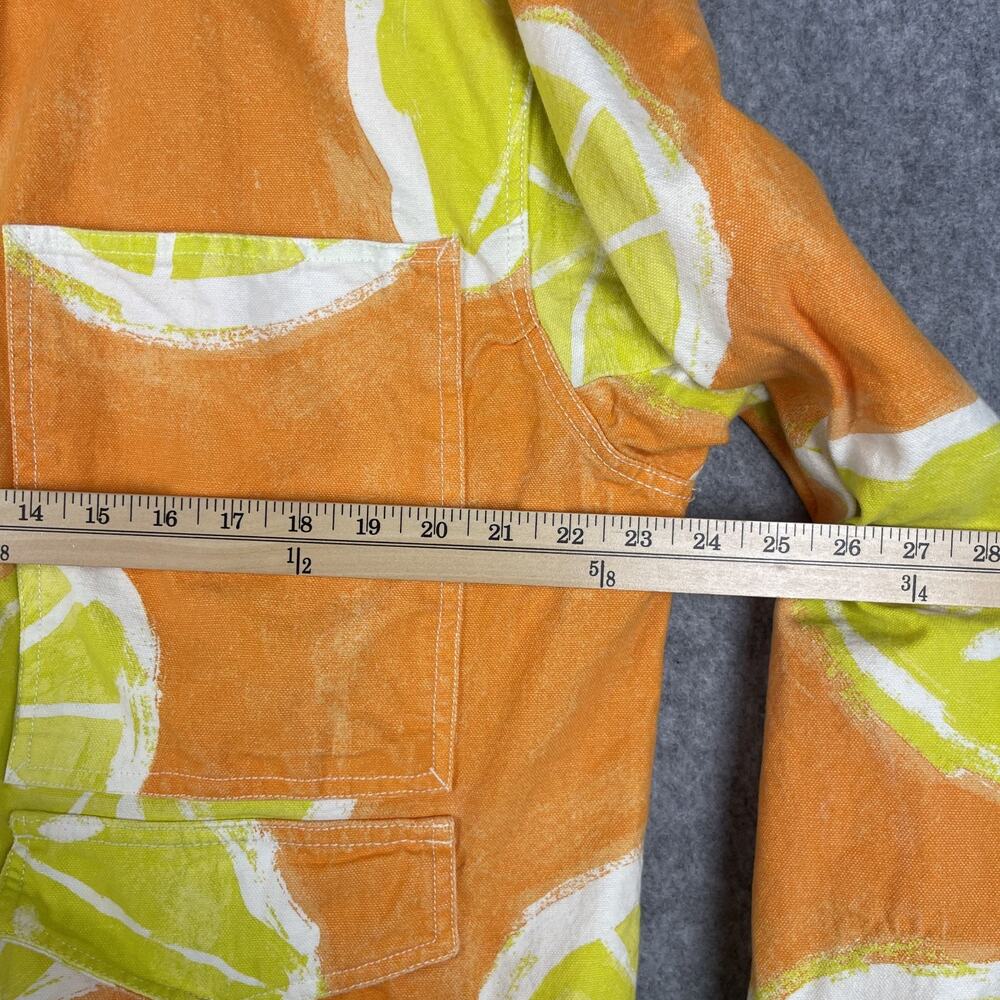 Zara Denim Jacket Mens Large Orange Lemon Print Vibrant Festival Grunge Artsy - Picture 8 of 14